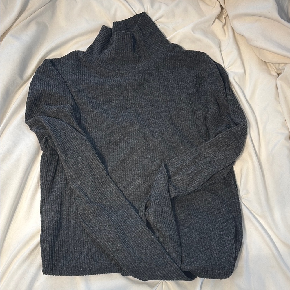 Dark Gray Ribbed Turtleneck Sweater